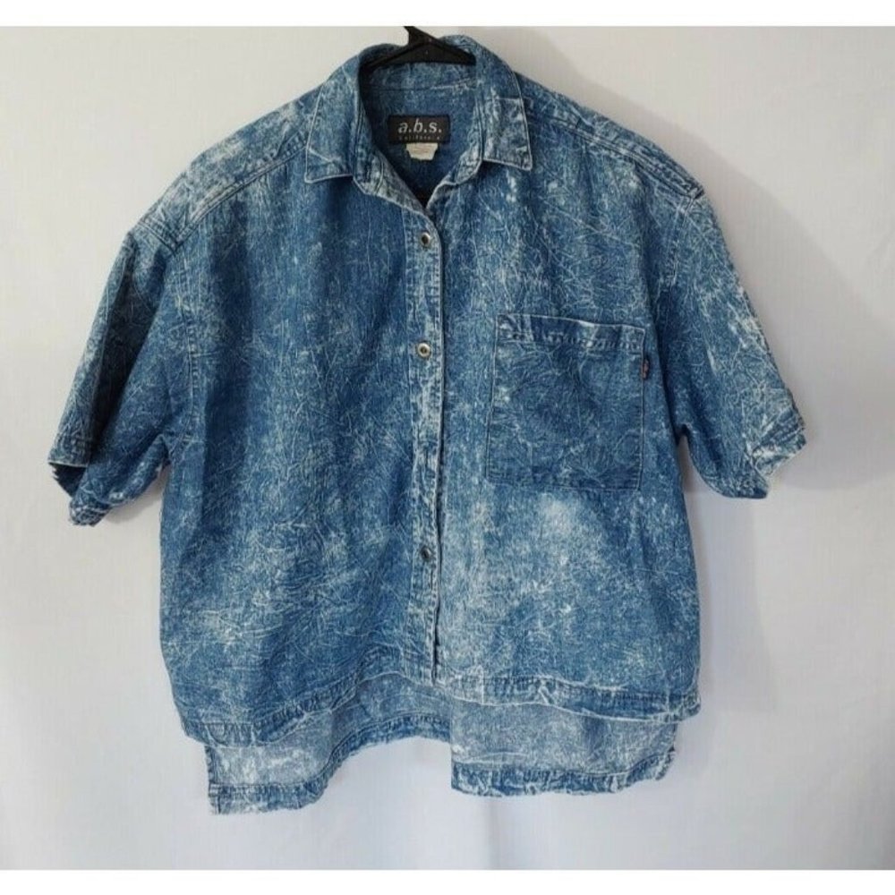Vintage A.B.S California Acid Wash Women’s Cropped Shirt Size Medium ABS shirt